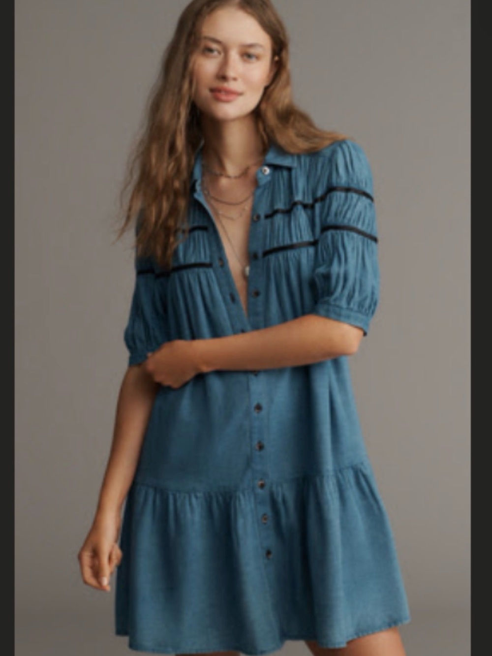 Brand New THE LEANDRA SHIRRED YOKE MINI DRESS BY MAEVE